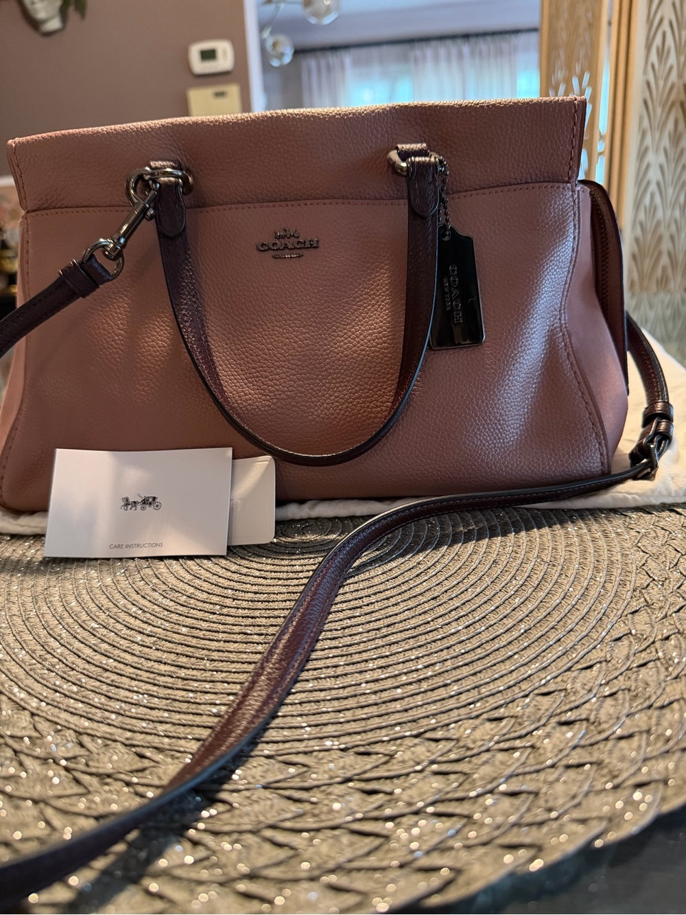 Coach Pebbled Leather Shoulder Satchel in Dusty Rose